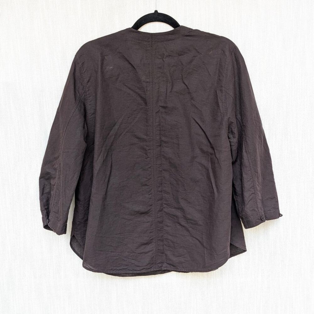 COS V-Neck Linen-Cotton Shirt Womens S Brown 3/4 Sleeve Button-up Relaxed - Picture 3 of 10